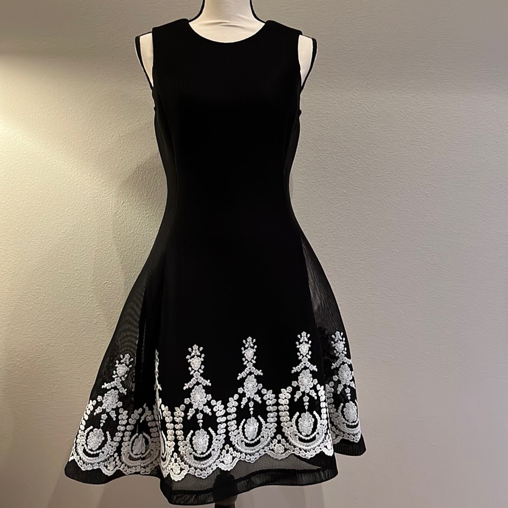 DKNY Black Dress with White Embroidery
